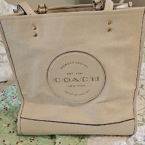 Coach Cream Leather Tote with Gold Accents